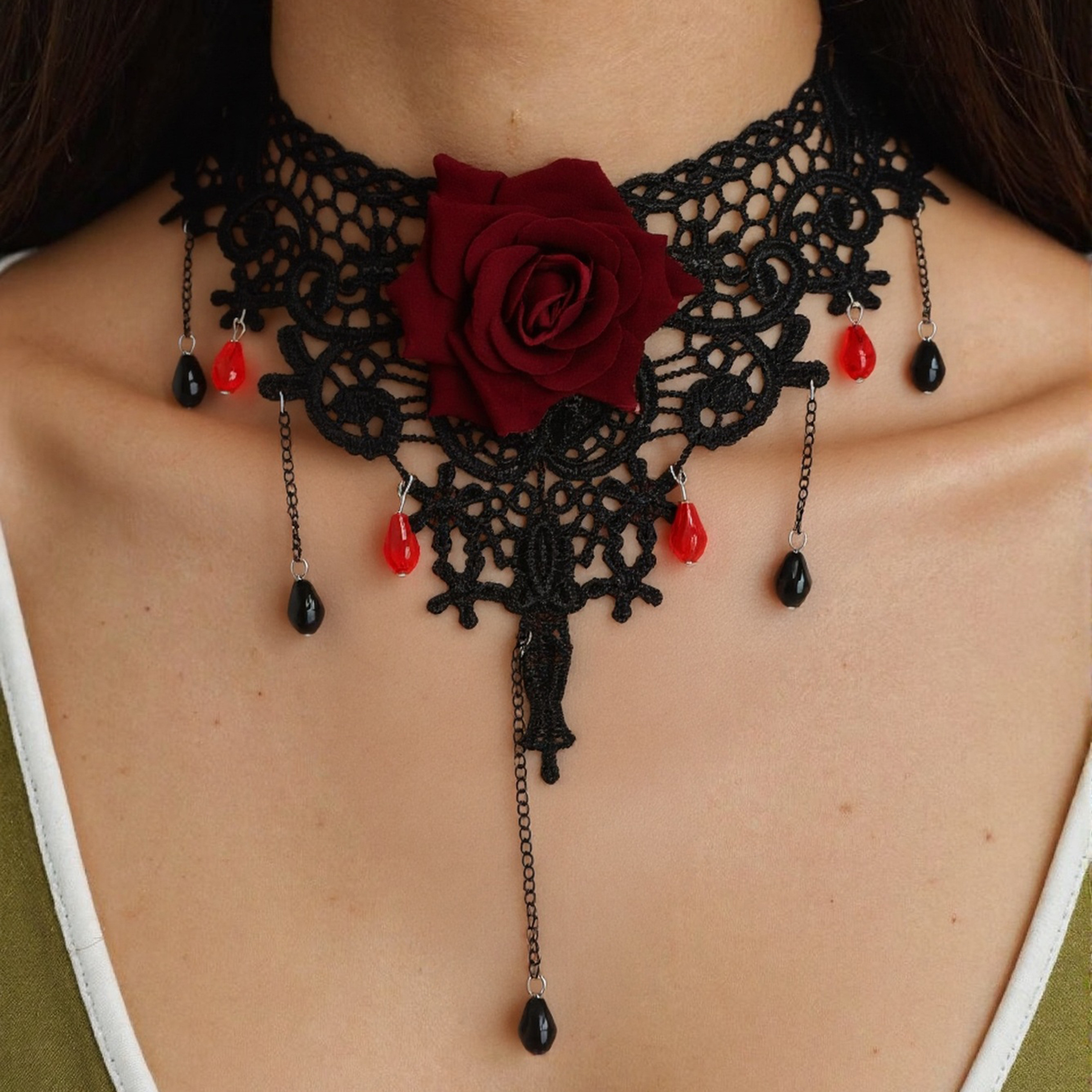 2pc Vintage Rose Fringe Tassel Necklace Set